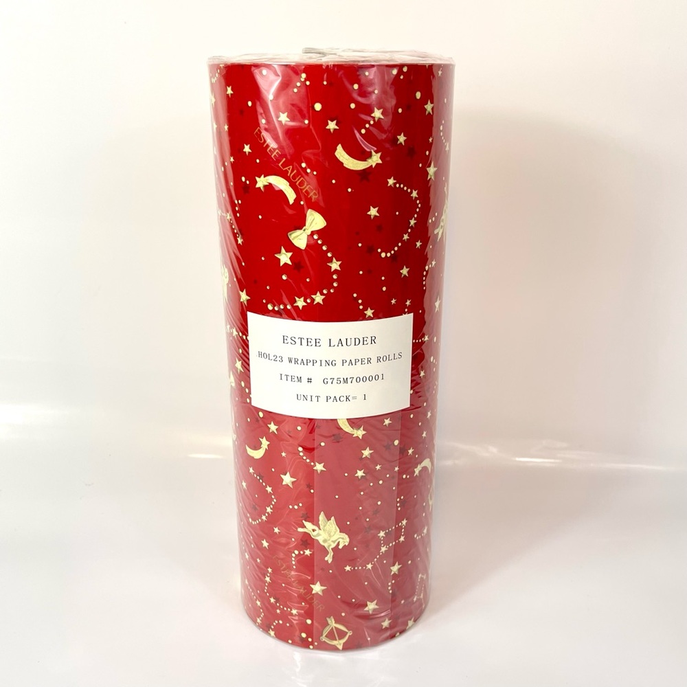 Brand New Estee Lauder Red Celestial Holiday Gift Wrapping Paper Roll 12”